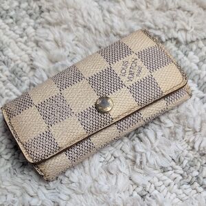 Louis Vuitton Damier Azur Checkered Cream Brown Key Pouch Wallet